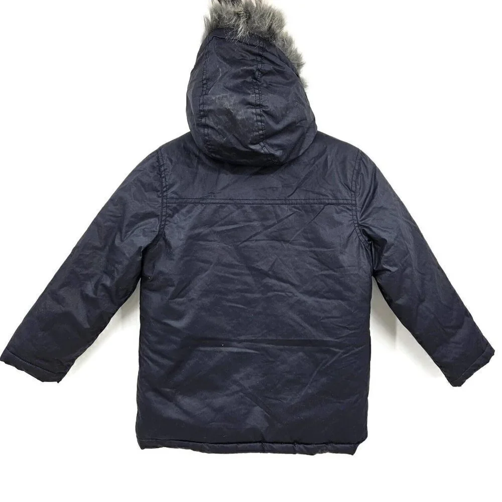 New Gymboree Puffer Parka Jacket Size S 5-6 Navy Blue Faux Fur Hooded Coat